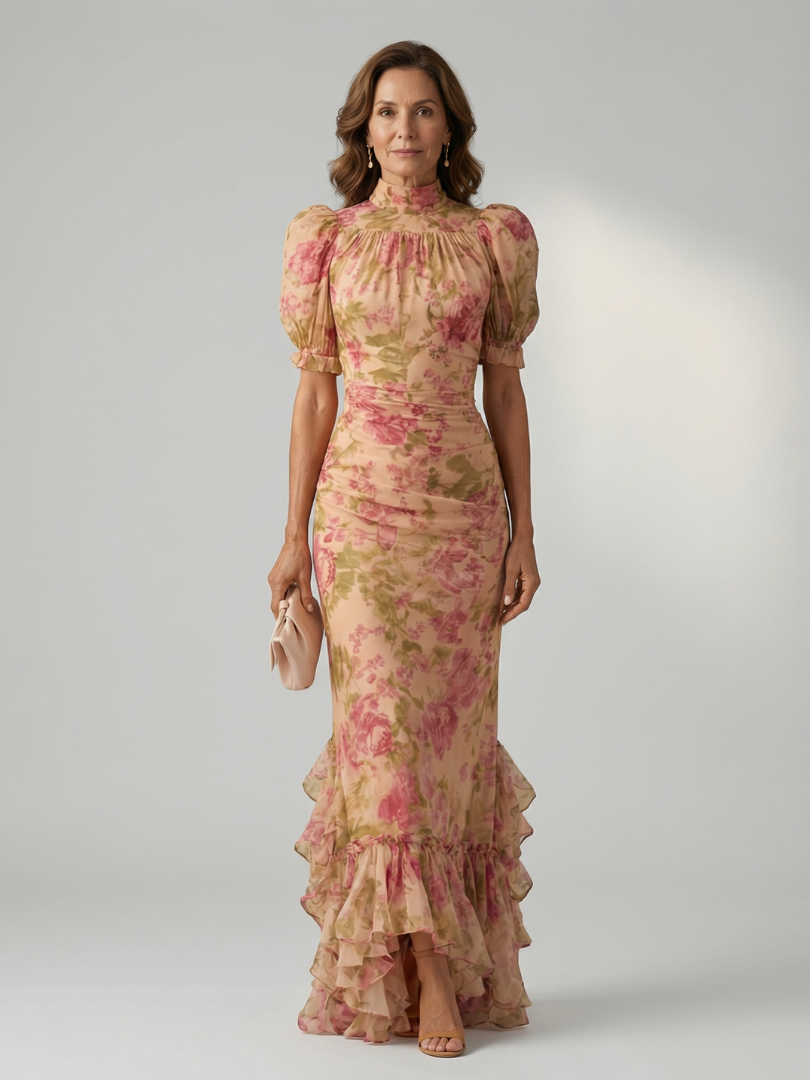 Vianne | Delikatna maxi sukienka z wysokim dekoltem