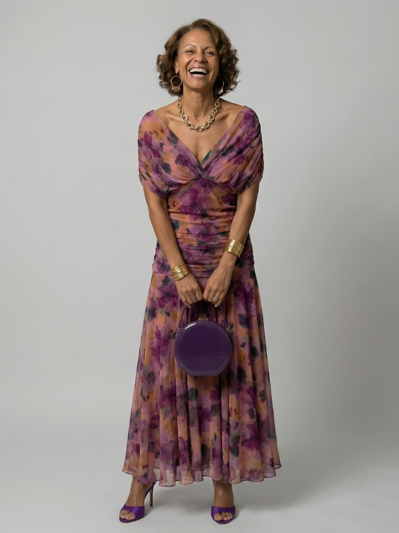 Calen | Sukienka midi z odkrytymi ramionami o luźnym kroju