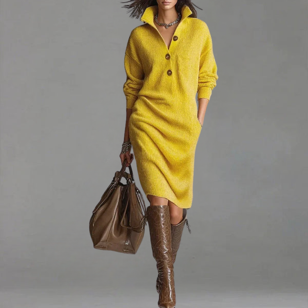 Ada Sukienka damska z kołnierzem i guzikami