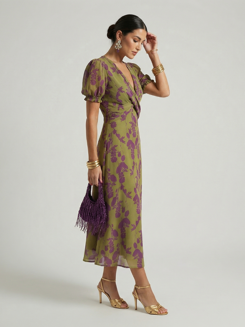 Virel | Luźna sukienka midi w kwiatowy wzór