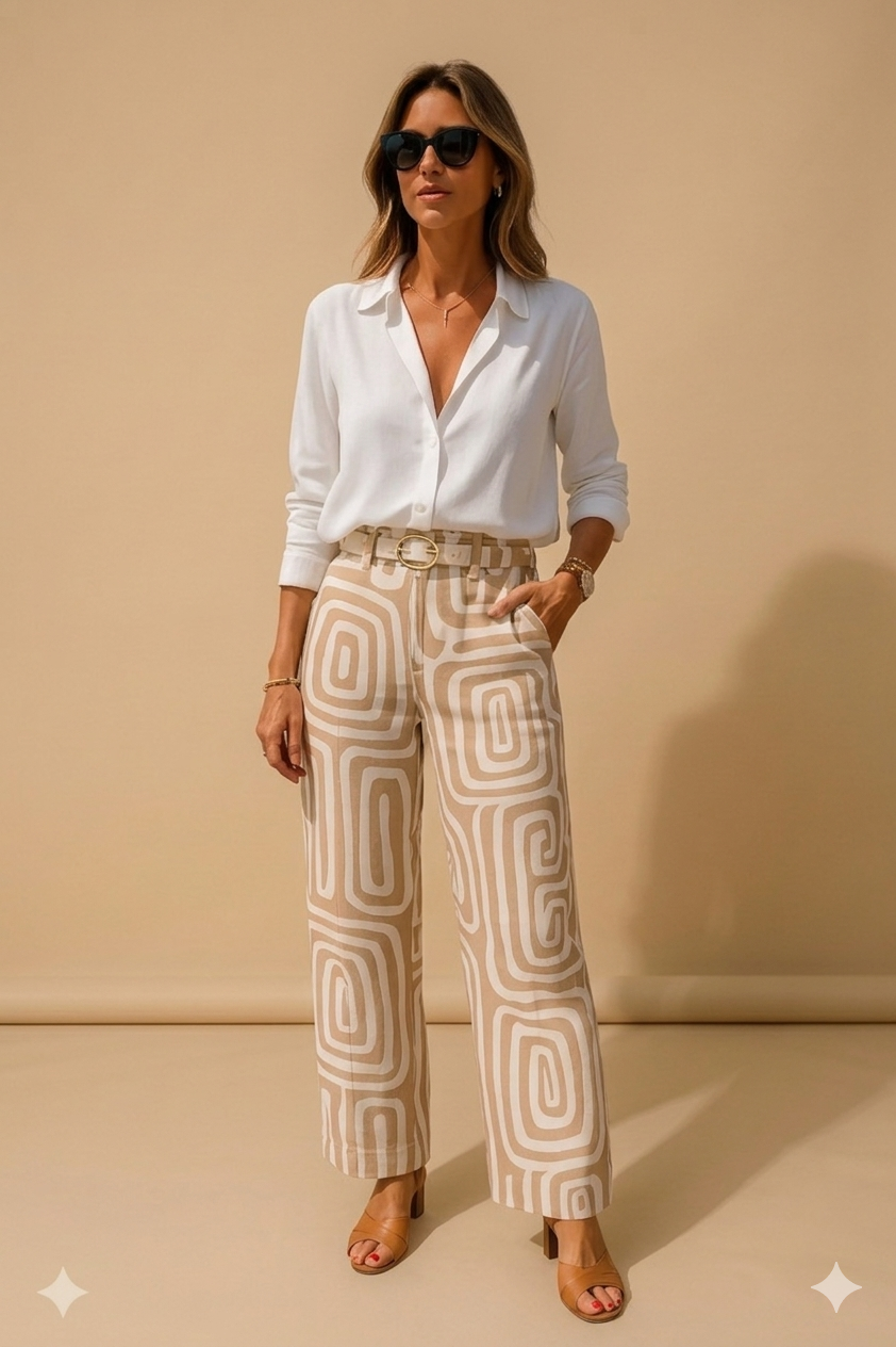 Camille | Elegancki Zestaw Bluzka - Pasek