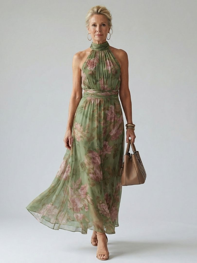 Mirelle | Sukienka midi z dekoltem halterowym i marszczeniami