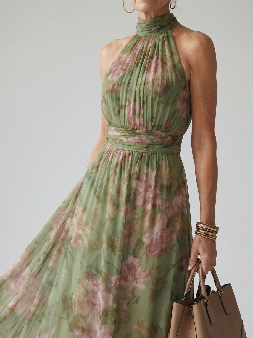 Mirelle | Sukienka midi z dekoltem halterowym i marszczeniami