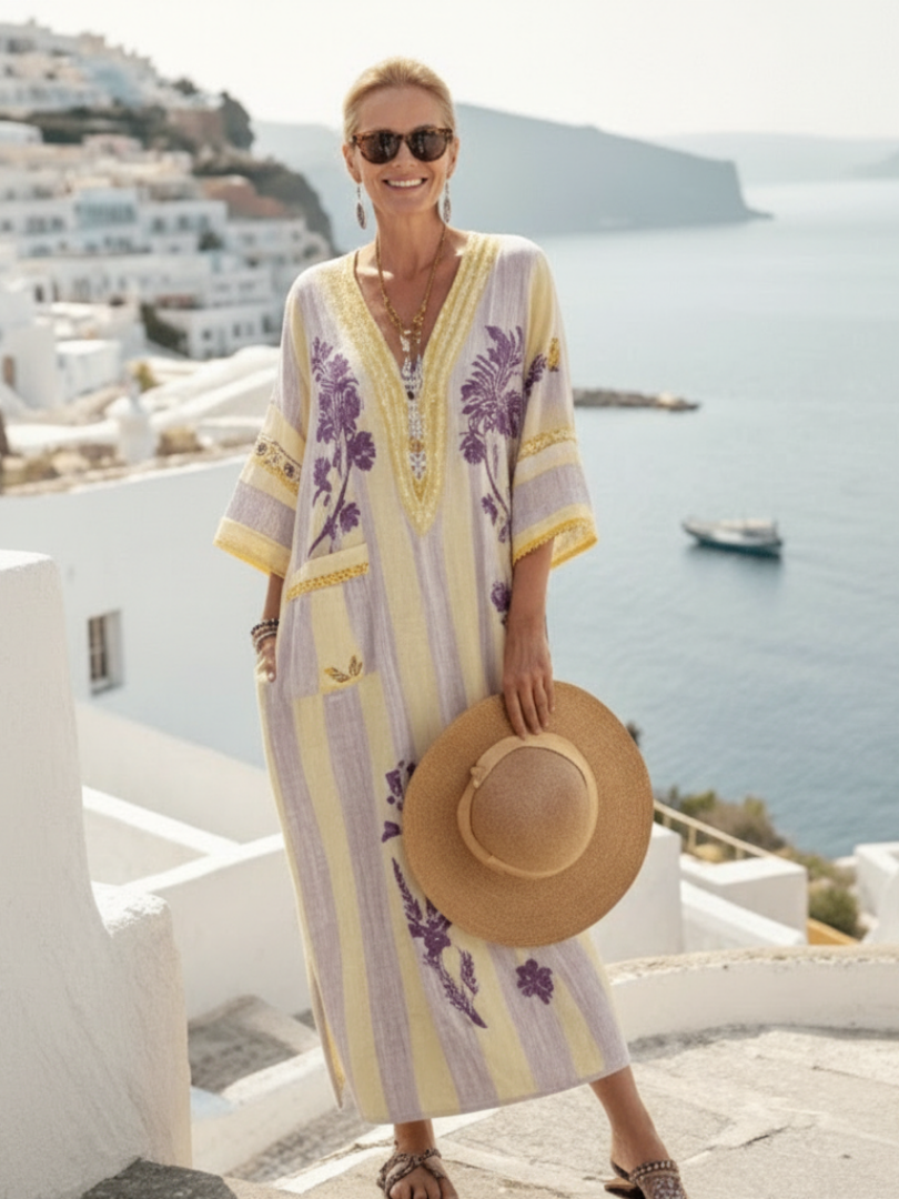 Aurelia | Sukienka Maxi w Paski i Kwiaty