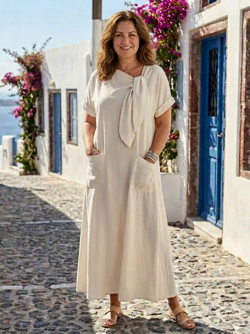 Krystyna | Sukienka Maxi z Okrągłym Dekoltem