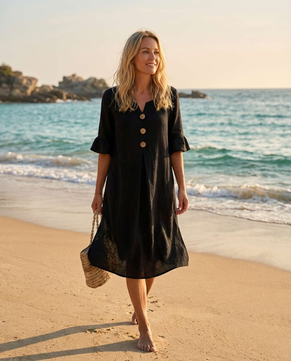 Anna – Lekka sukienka lniana z guzikami