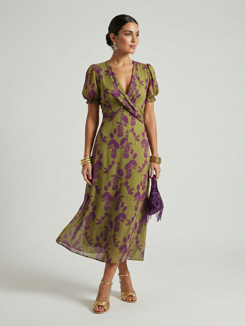 Virel | Luźna sukienka midi w kwiatowy wzór