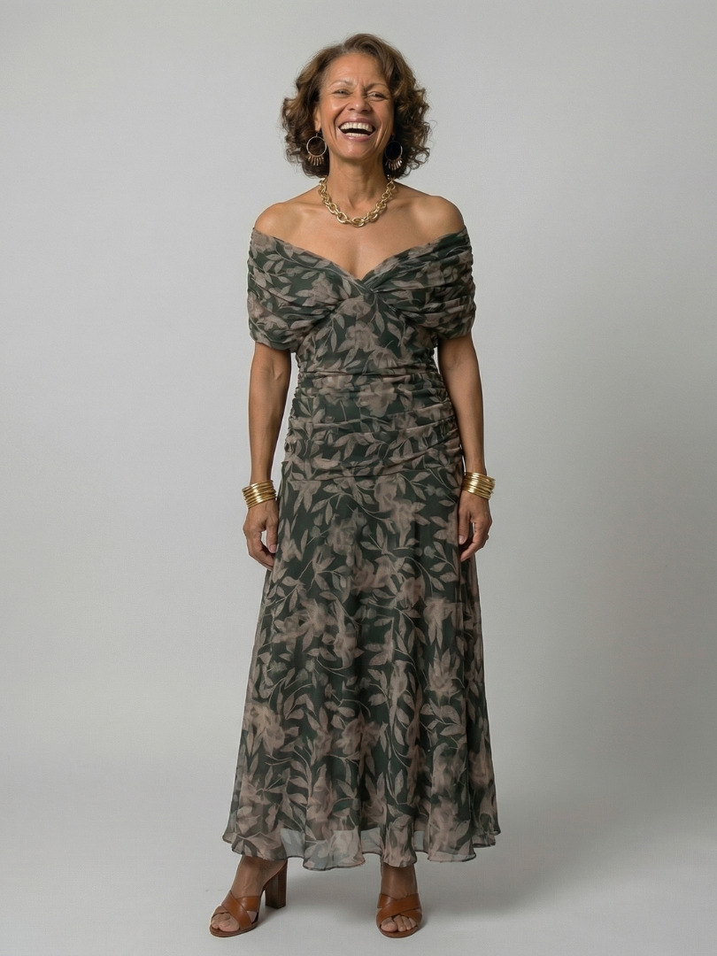 Calen | Sukienka midi z odkrytymi ramionami o luźnym kroju