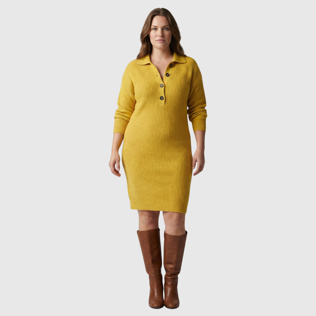 Ada Sukienka damska z kołnierzem i guzikami